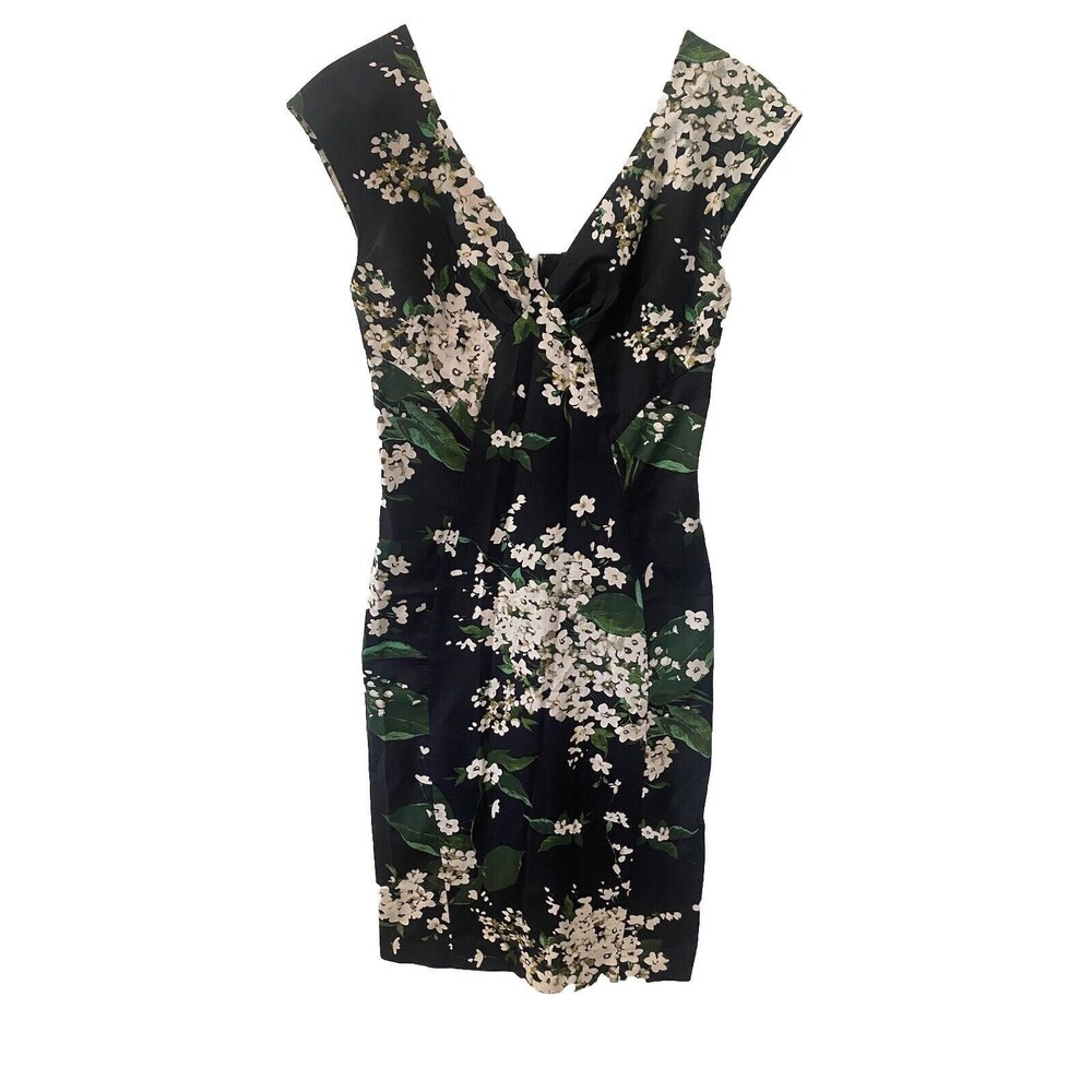 Samantha Sung Floral Sheath Dress Sleeveless Black/Green & White Floral Sz 6